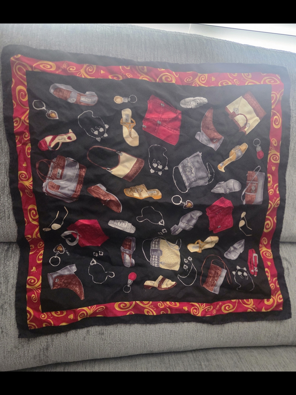 Brighton Black Scarf with Red and Gold Accent Handbag & Shoe Print